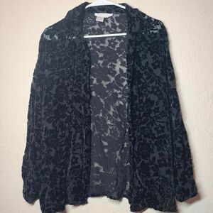 Suchada*Black velvet floral long sleeve shirt with mesh areas* Size L*visualkei